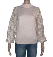 Ontwelfth Lace Sleeve Rhinestone Trim Sweater 