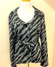 Sandro Sportswear Zebra Print Belted Blazer Jacket Black Gray L