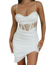 One and Only Collective Corset Style Lace Inset Mini Dress White Size Medium NWT