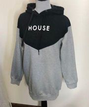 black and grey hooded cotton polyester draw string sweatshirt XS
