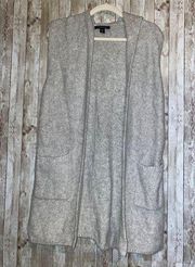 Tahari Gray Wool Blend Duster Sweater Cardigan Vest with Hood Size Medium