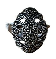 Sterling Silver Marcasite Ring, Vintage Marquis Ring Size 5.75