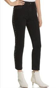 PISTOLA Beaded Charlie Straight Crop Sz 28 High Rise Black Studded Stretch Jeans