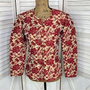 BASSET Rare Vintage Brocade Roses Hip Jacket Gold Red Button Front