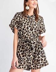 Easel Leopard Print Button Front Romper NWT