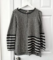 Habitat Clothes To Live In Black White Colorblock Striped Tunic Sweater Small