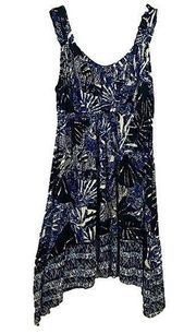 Blue Mixed Print Tank Midi Dress Handkerchief Hem Women’s Size Medium