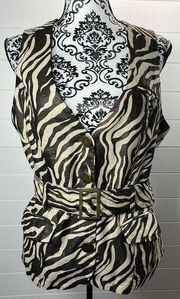 Robert Louis Metallic Gold Animal Print Vest Black Womens Sz Large