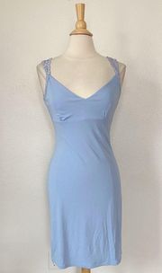 Vintage 90’s Lace Accent Sleeveless V-Neck Solid Periwinkle Sheath Dress