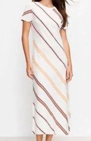 Lou & Grey Slub Knit Midi Dress Cream Stripe size medium