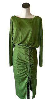 NWOT HYFVE Green Long Sleeve Ruched Front Convertible Midi To Maxi Dress Large