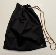 J.Crew Vintage Backpack Daypack Ripstop Black Leather Drawstring Cinch Rare 90s