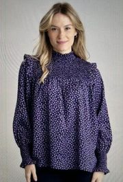 Barbour Womens Midhurst Shirt Top Purple Multi Floral Long Sleeve Mock Neck Sz 6
