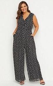 Lane Bryant polka dot ruffle trim sleeveless jumpsuit size 28