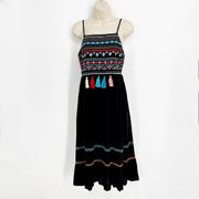 Andrée by Unit Black Embroidered Floral Tassels Ruffle Dress NEW Womens Sz M