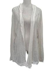 Tahari 100% Linen Open Front Sweater Cardigan Hoodie Long Sleeve White size XL