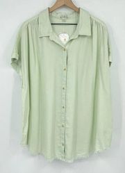 Wonderly Light Green Button Down Womens Sz 4X Cap Sleeve Frayed Hem Lyocell NWT