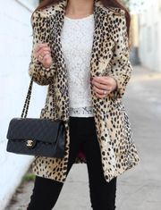 Guess Faux Fur Leopard Animal Print Coat Jacket Size XS