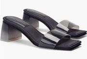 Good American Black Block Heel Square Toe Mule Slide Sandals Size 6