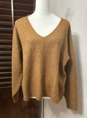 Womens Pullover Sweater Solid Brown Long Sleeve V Neck Knit M New