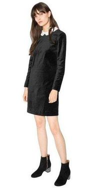 & Other Stories Velvet Mini Dress Peter Pan Collar Black Dark Academia