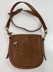 Fossil Rumi Saddle Bag Crossbody Cognac Leather Small Front Flap Adjustable