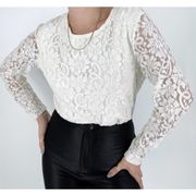 Vintage 90s NY Jeans Cream Lace Long Sleeve Top