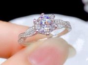 18K White Gold Plated Adjustable 1 CT CZ Diamond Wedding Ring for Women