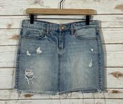 Blank NYC Raw Hem Distressed Denim Mini Skirt - Blue - 27