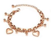 14K Rose Gold Plated Love Heart Charm Bracelet for Women