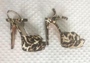 Leopard Print Fabric Stiletto Platform Sandals Size 37