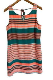 PINK Owl A Line  Striped. Shift Dress Size Medium Orange and Turquoise