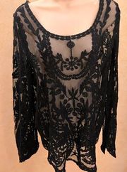 Black Ladies Size Large/XL Sheer Lace Top