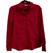 New York & Company Red Button Up Fitted Shirt Size L