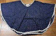 Mauve Clothing Boutique Women's Size L Shawl Crochet Blue Batwing Arms