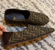 Fendi Tobacco Fabric and Lamb Leather Black Ebony Loafer size 40