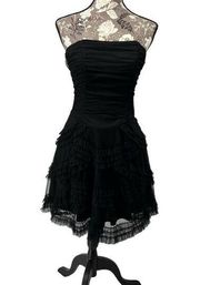 Vintage Masquerade Black Lace Tiered Ruffle Strapless Formal Dress Sz S