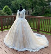 Wedding Dress princess long train lace Embroidered Long Sleeve Light Weight 