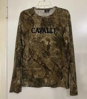 Just Cavalli  logo long sleeve brown western long sleeve knit size Large