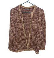 peruvian connection sweater cardigan wool blend brown beige tan knit size medium