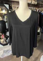 $48 cable & gauge super stretchy soft long sleeve black top v-neck new with tag  Same day shipping  Smoke and pets free  This cable & gauge black top is a must-have addition to your wardrobe. It boasts a super stretchy, soft material that will keep you comfortable all day long. The long sleeve design and v-neckline add a touch of elegance, while the solid pattern and basic style make it perfect to pair with any outfit.   This blouse is brand new with tags and comes in size L. It features easy care, lightweight, stretch, and all-seasons qualities, making it a versatile piece that you can wear all year round. Get ready to elevate your style with this cable & gauge top.