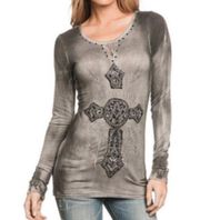 Affliction Long Sleeve Grey Lightweight Biker Tee