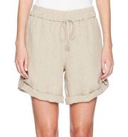 Eileen Fisher Roll Tab Organic Linen Boho Shorts Lagenlook Relaxed Beige Ecru M