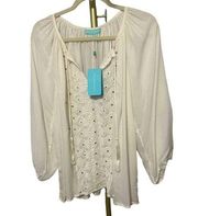 Melissa Odabash White Embroidered Lace Blouse NWT Sz. O/S