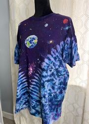 Vintage 1992 Single Stitch Outer Space Liquid Blue Galaxy Tie Dye All Over Print Front And Back