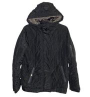 Levi’s Black Quilted Puffer Winter Full Zip Fair Fur Hooded Jacket Size Medium