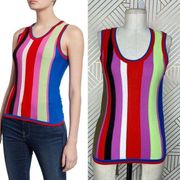 Diane von Furstenberg Carolina Block-Stripe Knit Tank Top Light Cerise Size XS
