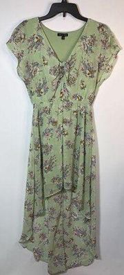 As U Wish Women's Floral Print V-Neck High Low Hem Dress Green Size Medium
