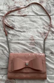 Light Pink Embossed Hearts Clutch Wallet Crossbody Bag, size 8.75x6x2