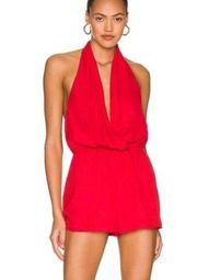 Superdown Emma Red Romper Halter Open-Back Shorts Size Small Women's NWT